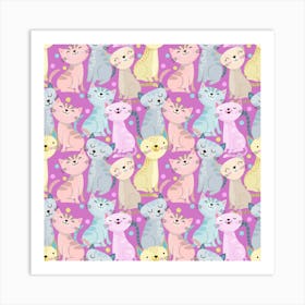 Cute Kittens On A Pink Background Art Print