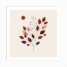 Scandinavian style, Dry red leaves on a branch 3 Art Print