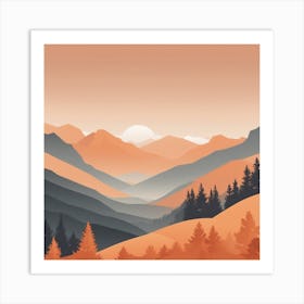 Misty mountains background in orange tone 92 Art Print