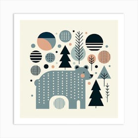 Scandinavian style, Bear and forest 2 Art Print