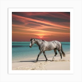 Horse On The Beach At Sunset 1 Art Print