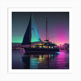 Sailboat At Night 2 Art Print