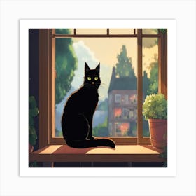 Cat In The Window Art Print