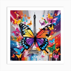 Butterflies And Eiffel Tower Art Print