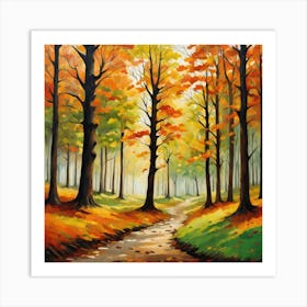 Forest In Autumn In Minimalist Style Square Composition 269 Art Print