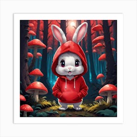 Cartoon Rabbit in a Mushroom Forest Art Print