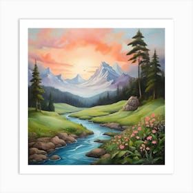 Sunset In The Mountains Art Print