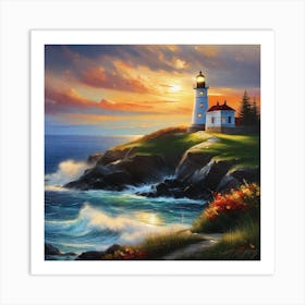 Lighthouse At Sunset 16 Art Print