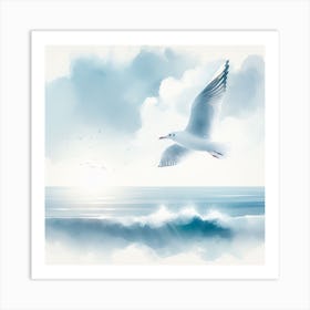 Seagull Flying Over The Ocean Art Print