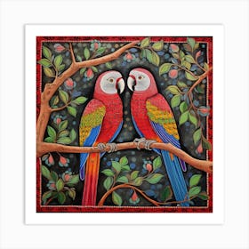 Parrots On A Branch 2 Art Print