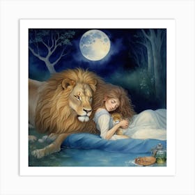 Lion And A Girl Art Print