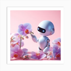 Robot Loves Orchids Art Print