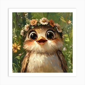 Owl In A Flower Crown Póster