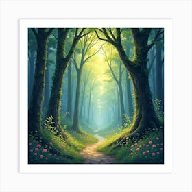 Fairy Queen’S Realm In A Glowing Forest, Watercolor 1 Art Print