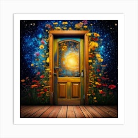 Firefly Door, Wooden, Galaxy, Spiral, Cosmos, Space, Universe, Floral, Wallpaper, Yellow, Blue, Red, (7) Art Print