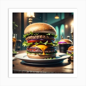 Burger On A Plate 88 Art Print