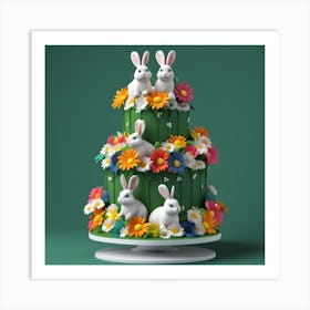 Springtime Daisy and Bunny Cake Art Print