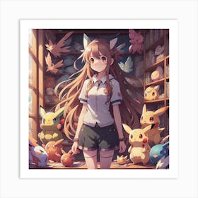 Anime girl in room Created by using Imagine AI Art Art Print