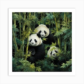 Panda Bears In Bamboo Forest 1 Art Print