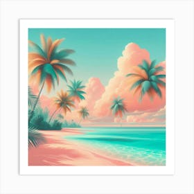 Pink Beach With Palm Trees Art Print