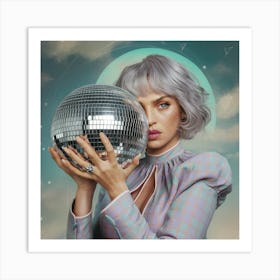 Woman With White Hair Holding A Disco Ball (4) Art Print