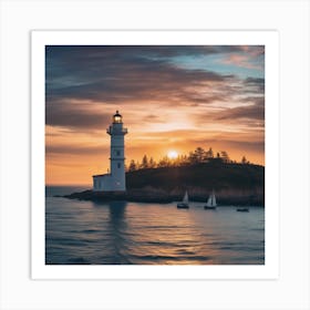 Lighthouse At Sunset 1 Art Print