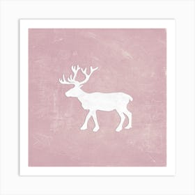 Reindeer Chalkboard Rose Square Art Print