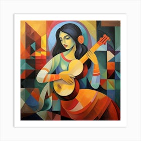 Woman Playing A Guitar, cubism Art Print