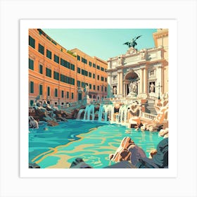 Trevi Fountain Oil Painting Vatican Rome Art Print