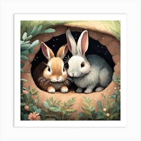 Rabbits In A Hole Art Print