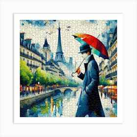 Abstract Puzzle Art French man with umbrella 3 Art Print