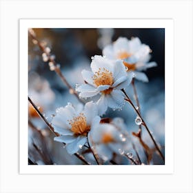 White Flowers With Dew Drops Art Print