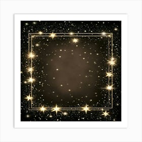 Golden Frame With Stars On Black Background 1 Art Print