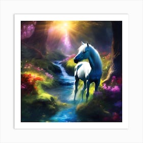 White Horse In the Morning Sun Art Print