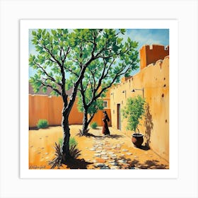 Woman Walks Through A Courtyard Art Print