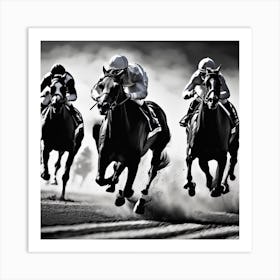 Black And White Horse Race Art Print