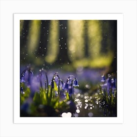 Woodland Puddles and Bluebell Flowers Art Print