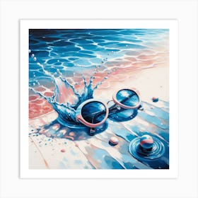 Refreshing and Relaxing - Realistic Painting of a Beach Scene with Sunglasses Art Print