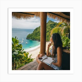 Woman Reading A Book On The Beach Art Print