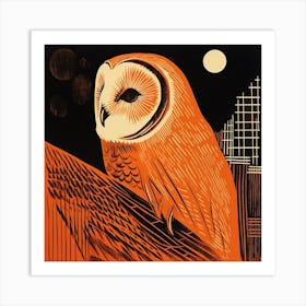 Retro Bird Lithograph Barn Owl 4 Art Print