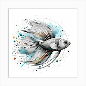 Ornamental Fish - Abstract Line Art Illustration 77 Art Print