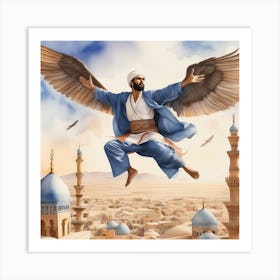 Man Fly In Sky Watercolor Art Print