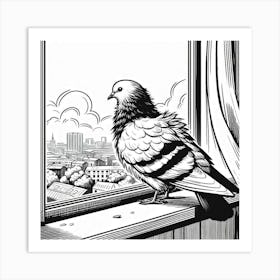 Line Art pigeon 3 Art Print