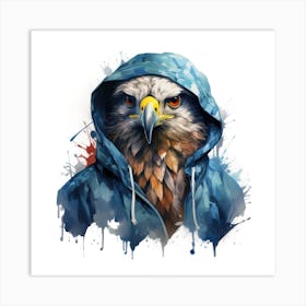 Watercolour Cartoon Falcon In A Hoodie Art Print