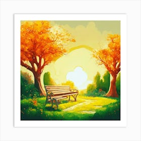 Park Bench In Autumn Art Print