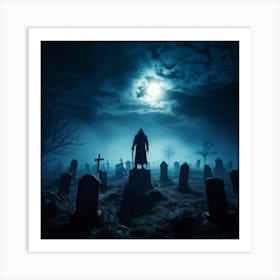 Death Fear Rising Full Fog Gravestone Dark Night Evil Background Holiday Horror Undead (27) Art Print