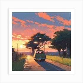 Sunset On The Road Art Print