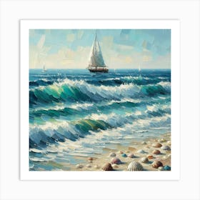 Sailboat On The Sea, Acrylic Painting Style 7 Art Print