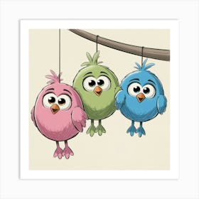 Three Birds On A Branch Art Print