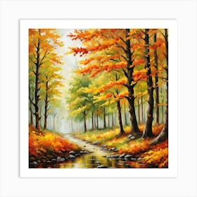 Forest In Autumn In Minimalist Style Square Composition 23 Art Print